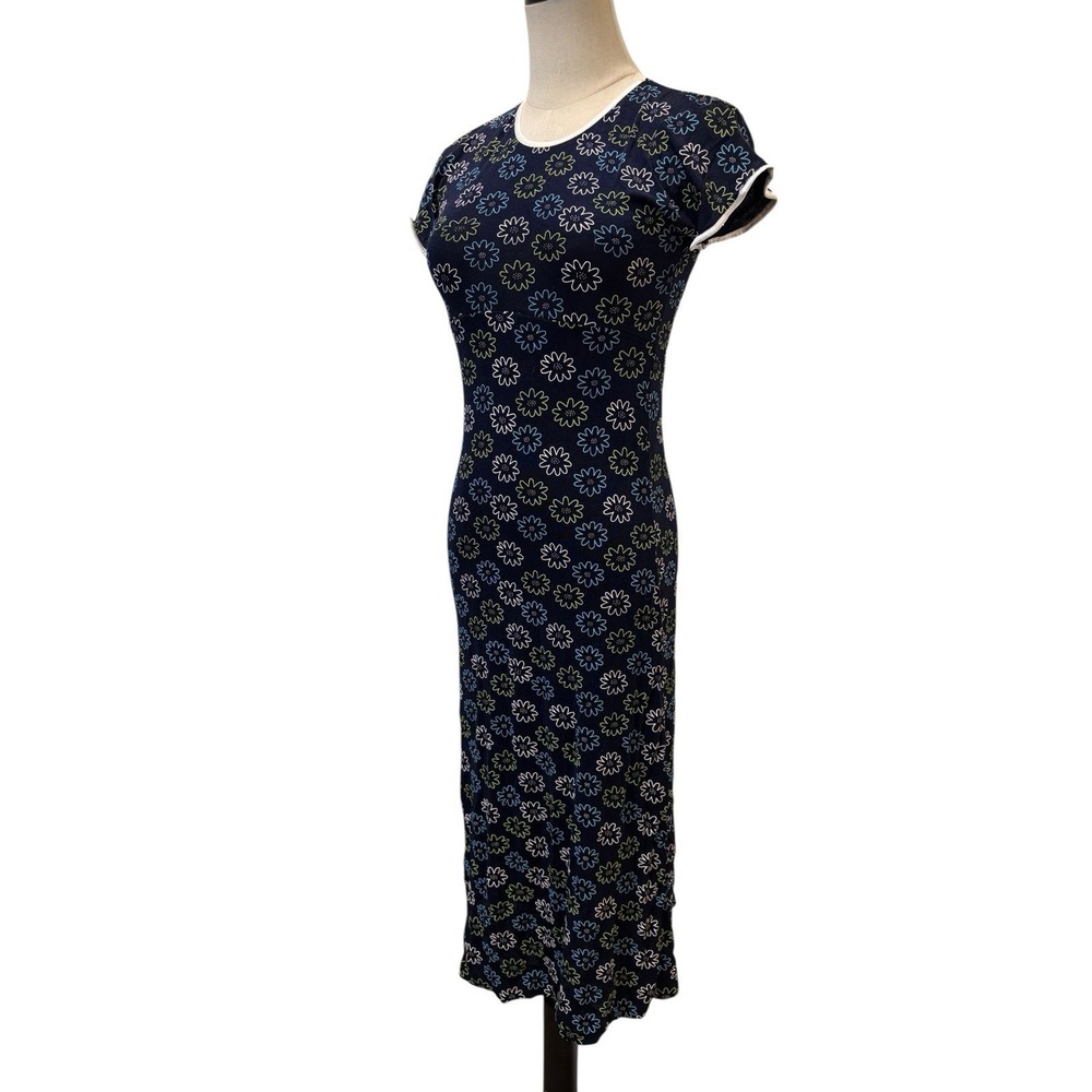 Vtg 90s Midi Dress Sheath Flowers Stretch Sz S/M‎ Grunge Boho Indie